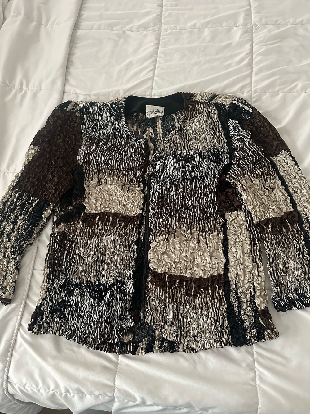 VINTAGE-Joseph Ribkoff Black and Cream Textured Patchwork Jacket FITS LIKE AN XL